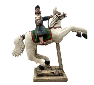 Antique Mexican School Santiago Matamoros Wood Santos Sculpture