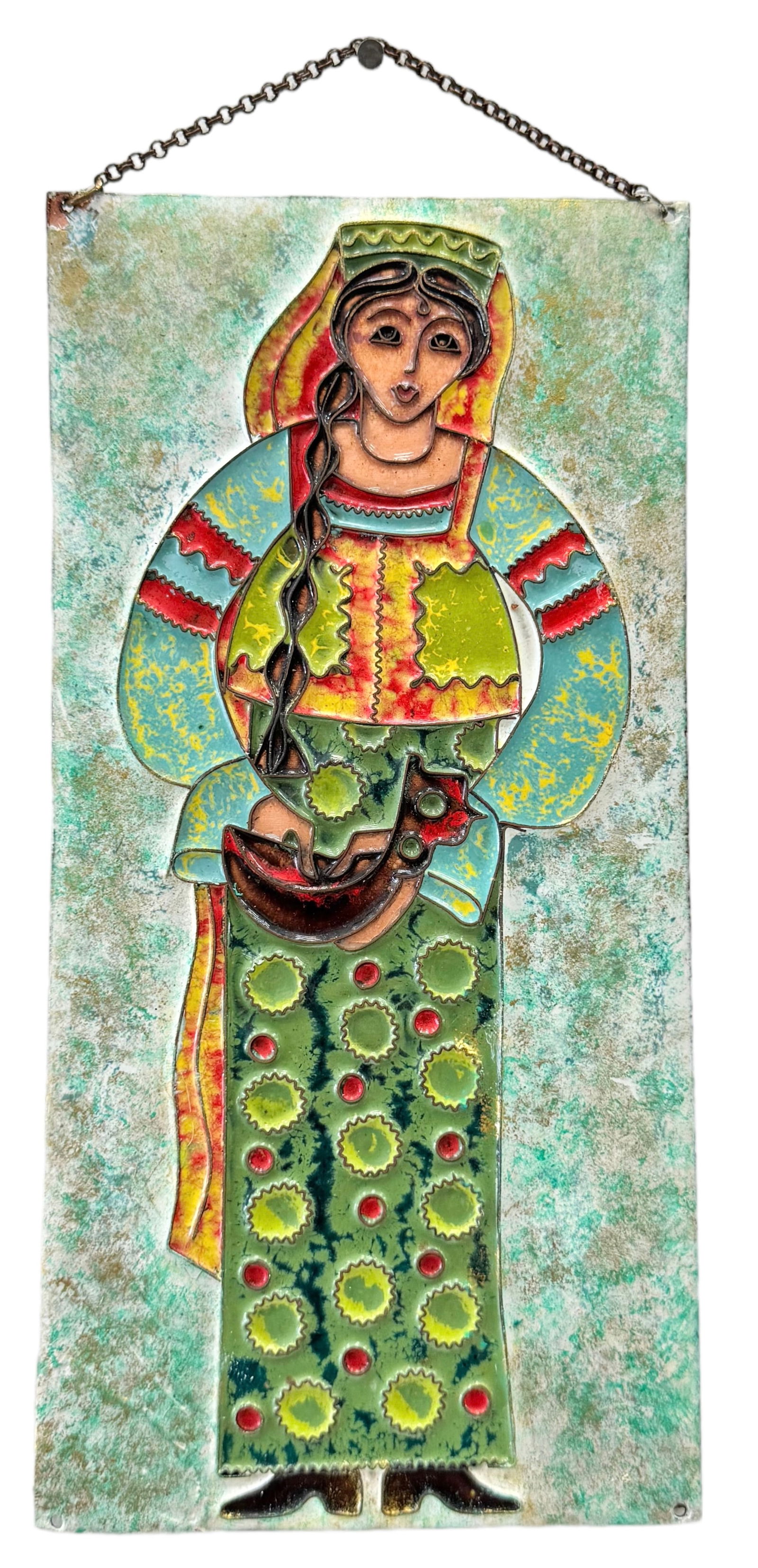 Russian Modern Orientalist Enameled Copper Wall Plaque (1 of 4)