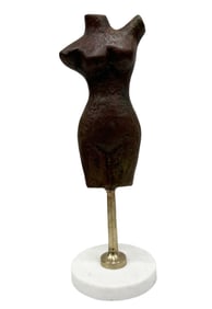 Modernist Nude Metal  Sculpture On Marble Base