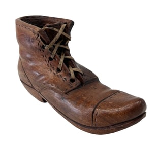 Cuban Carved Wooden Shoe Sculpture, Signed