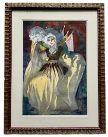 Nicely Framed Singaporean Watercolor Of A Woman In Costume, Monogrammed