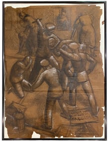 Historical Period New York City Harlem Race Riot Sketch, Black Art