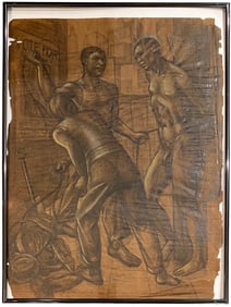 Historical Period New York City Harlem Race Riot Sketch, Black Art