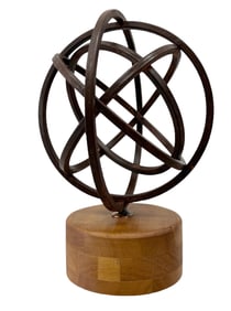 Contemporary Metal Abstract Sculpture On Wood Base
