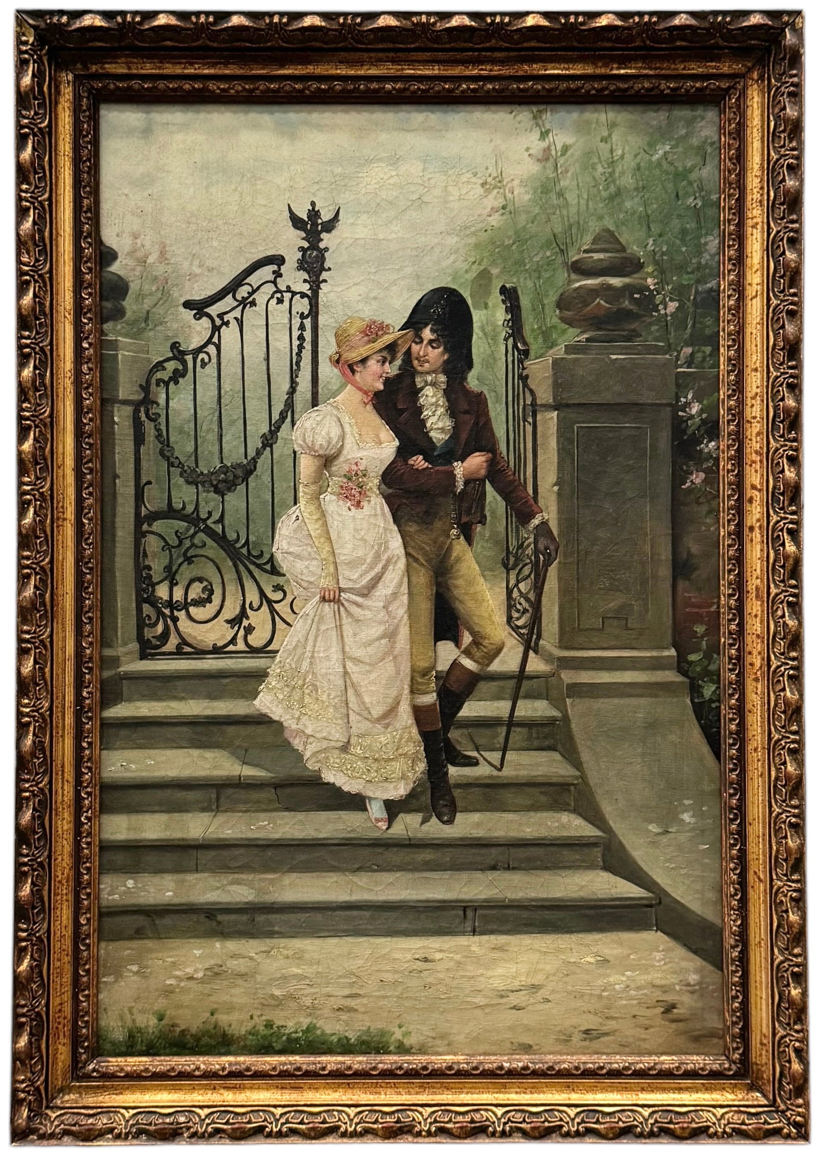 FRANZ XAVER REINHOLD (1816-1893, Austrian) Courting Scene: Oil on canvas 18.5 x 12.5 in, 21 x 15 in (framed)