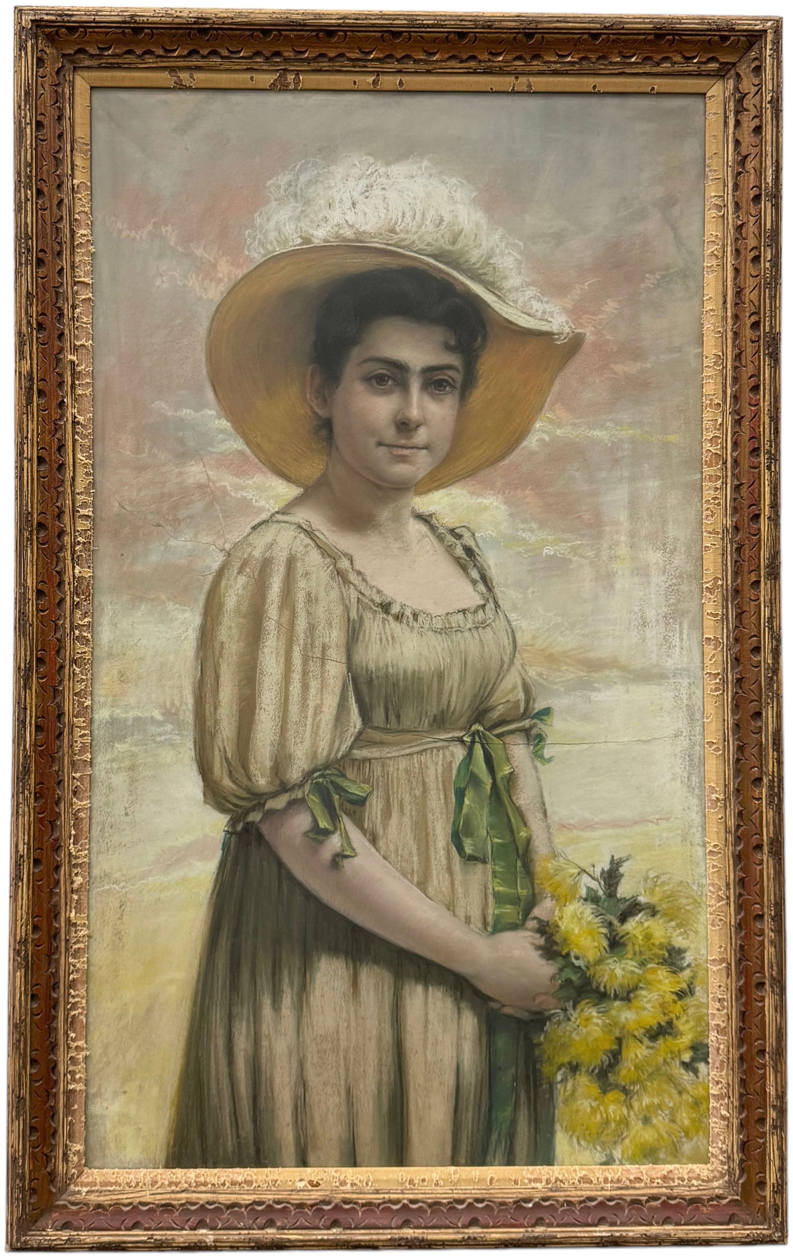 American School Victorian Pastel Portrait Of A Woman At The Beach, Nicely Framed (1 of 7)