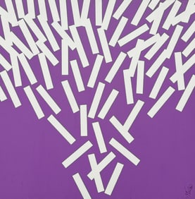 Contemporary Hard Edge Purple & White Abstract Painting, Signed
