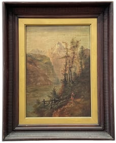 European School Continental Landscape Of The Alps w/ Figure, Monogrammed 1868