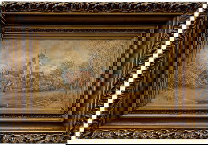 Antique English School Pastel River Boat Landscape