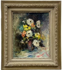Vintage German School Impressionist Floral Still Life, Signed Hartung