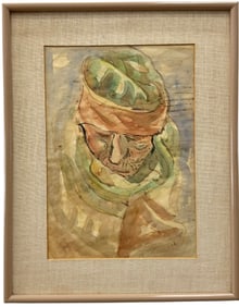 Orientalist Portrait Modernist Watercolor Signed Illebibly