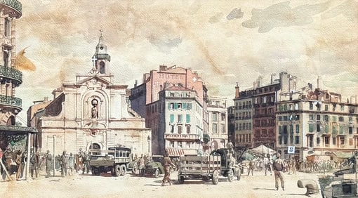 TORE ASPLUND (1903-1978, American) Normandy France Period War GI's Painting