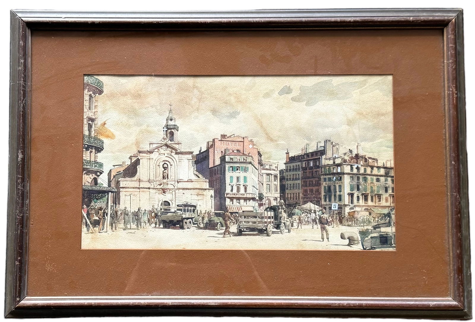 TORE ASPLUND (1903-1978, American) Normandy France Period War GI's Painting: Watercolor on paper 20.5 x 11.5 in, 30.5 x 20.5 in (framed)