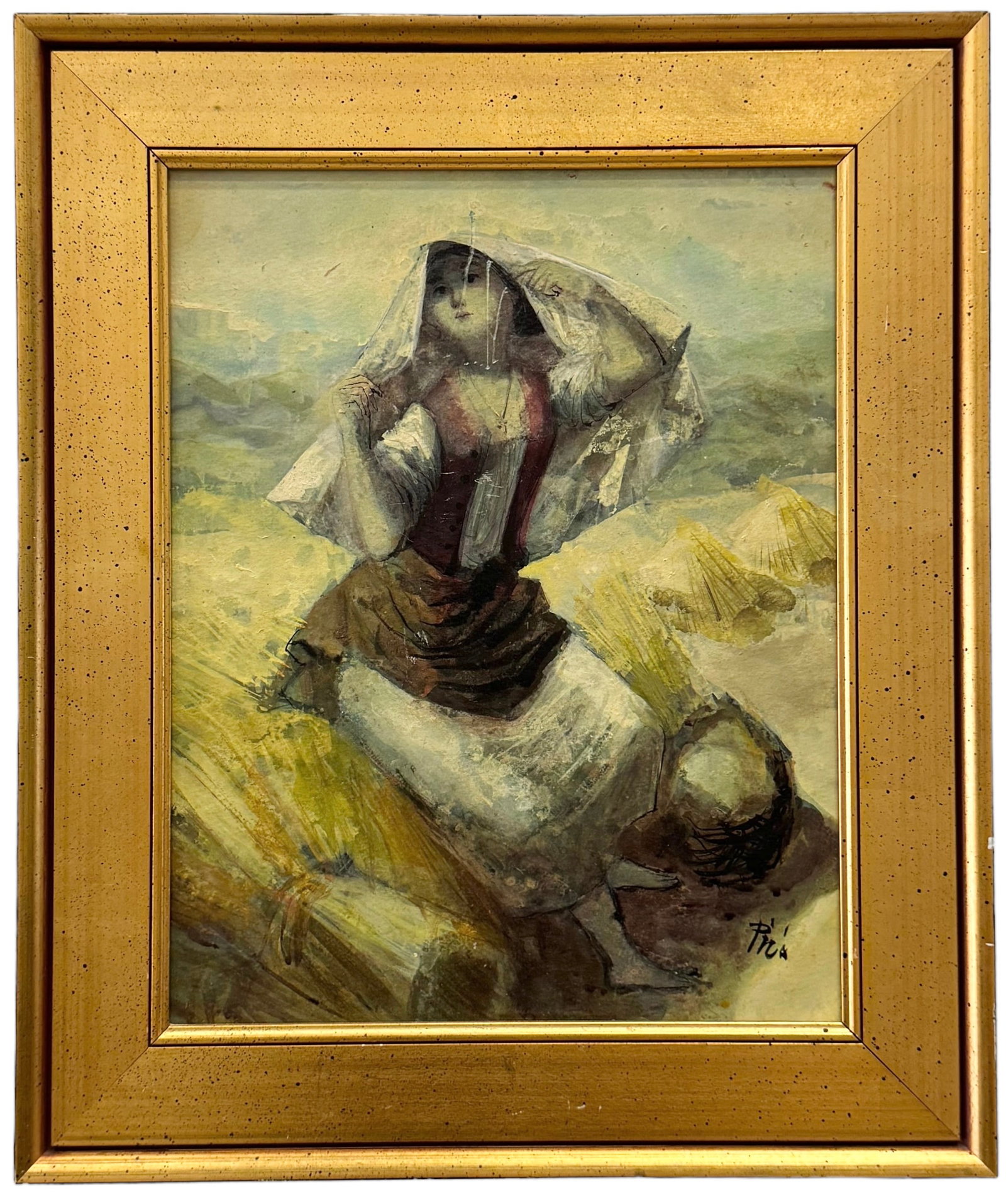 JOSE MITJANS PICO (1904-1991, Spanish) Woman In Landscape: Oil on board 14 x 18 in (framed)