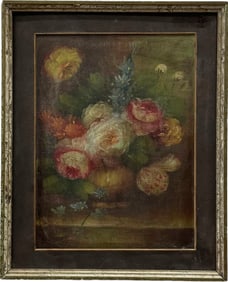 Antique European School Still Life Of Flowers Attr Carl Carlsen