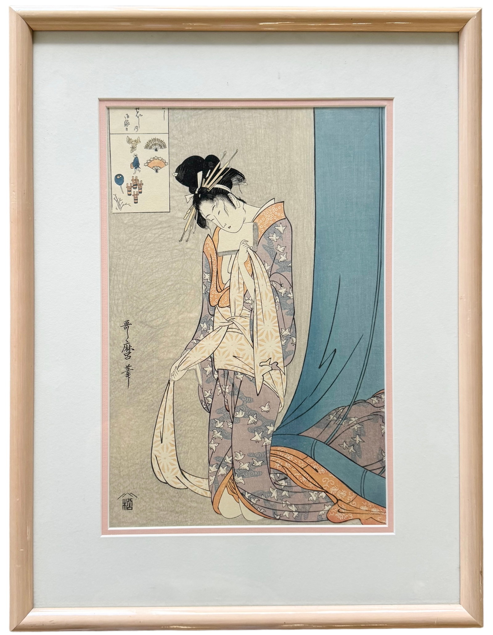 Kitagawa Utamaro, Japanese Woodblock Print: Size 14.5 x 9.5 in, 22 x 16.5 in (framed)