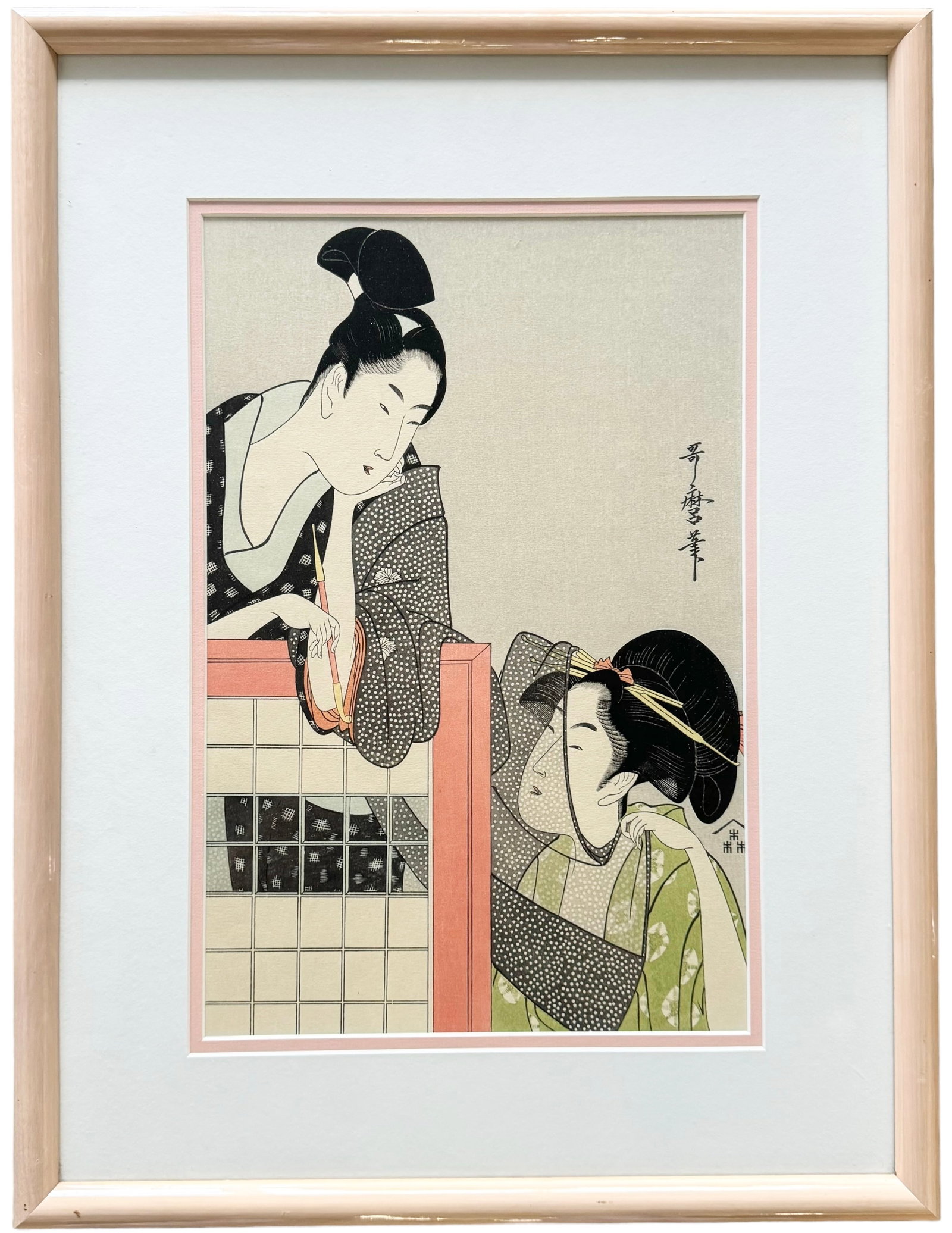 Kitagawa Utamaro, Japanese Woodblock Print: Size 14.5 x 9.5 in, 22 x 16.5 in (framed)