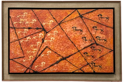 Large Mid-Century Modern Spanish European School Abstract w/ Horses, Signed