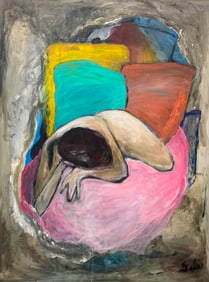 Large Vintage American School Modernist Nude, Signed