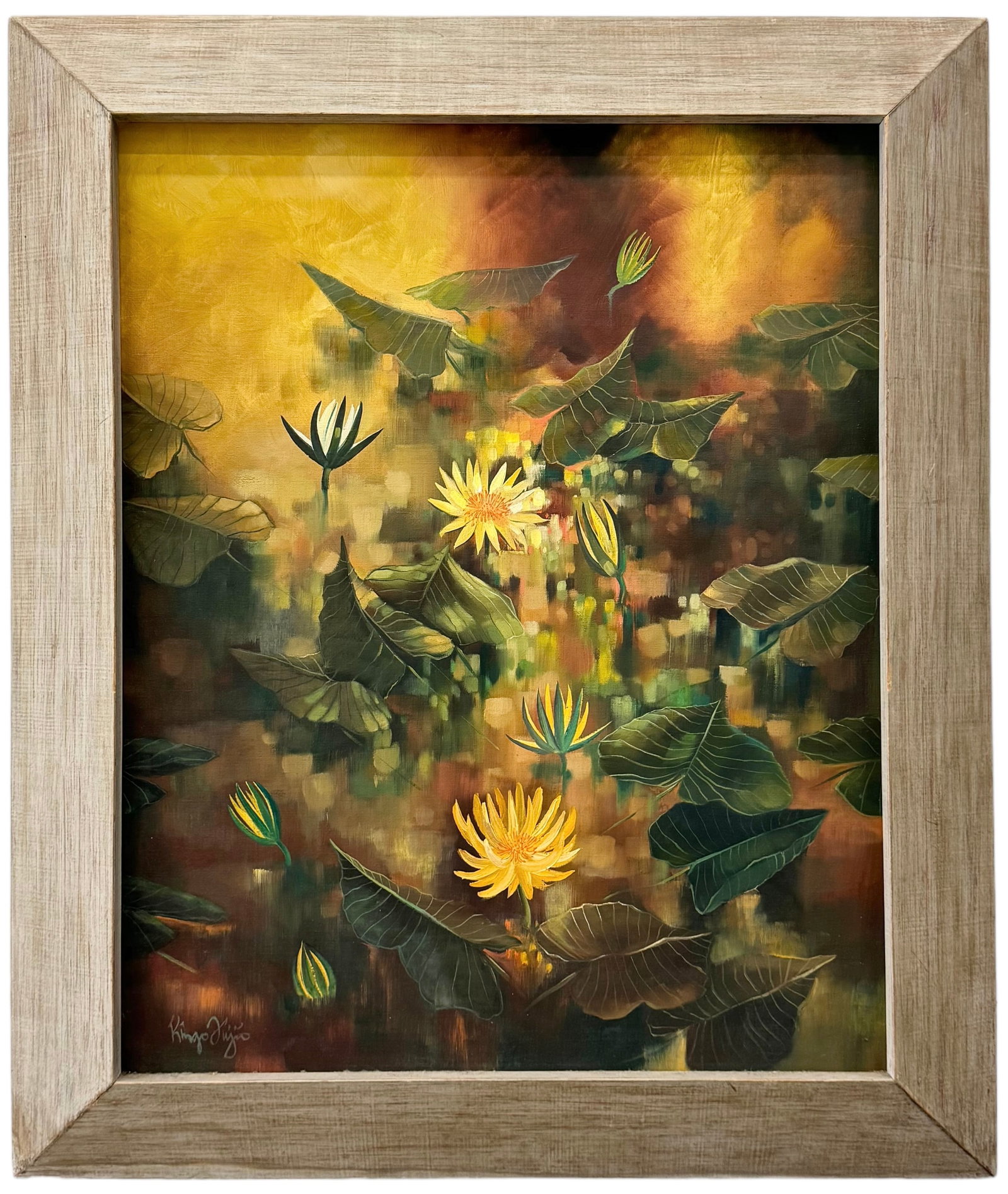 Large Vintage Painting Of Flowers, Signed: Oil on canvas 39 x 33 in (framed)