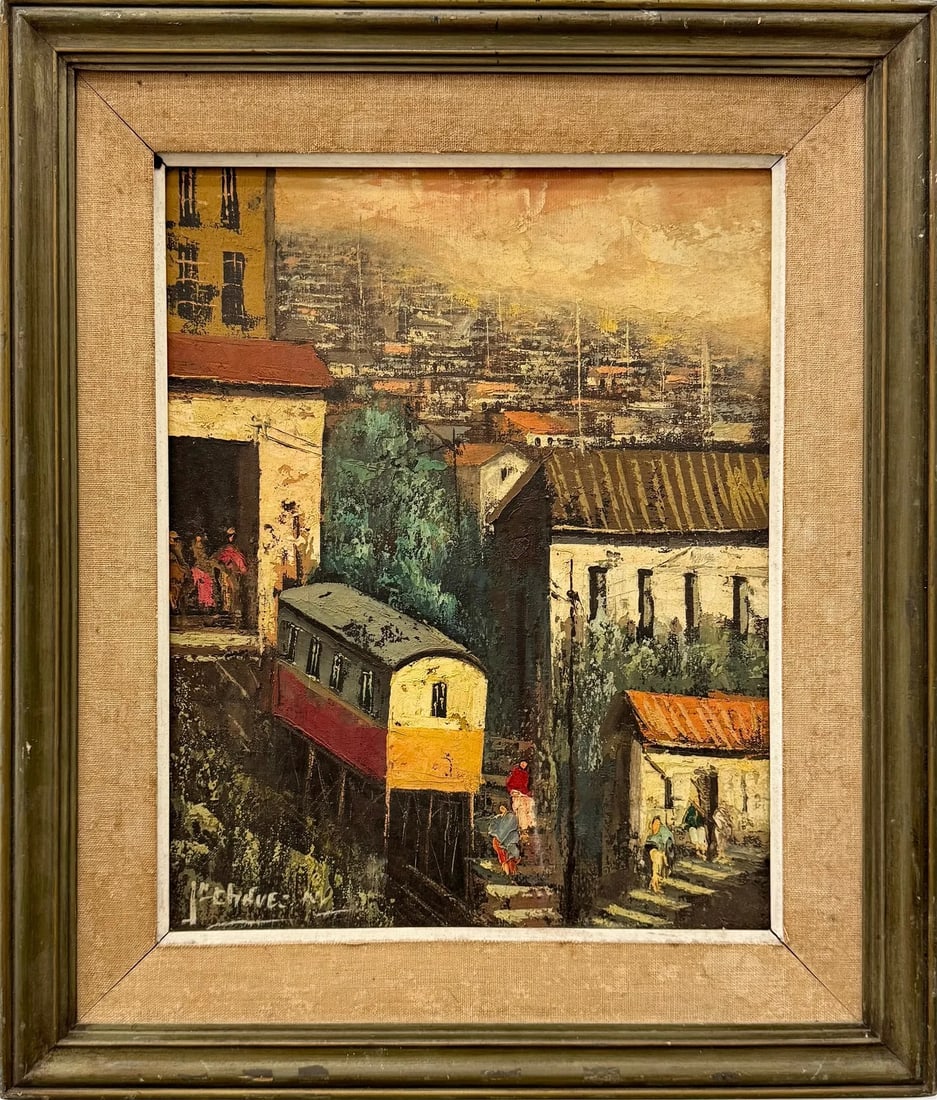 Latin American Impressionist Street Scene, Signed: Oil on canvas 26.5 x 23 in (framed)