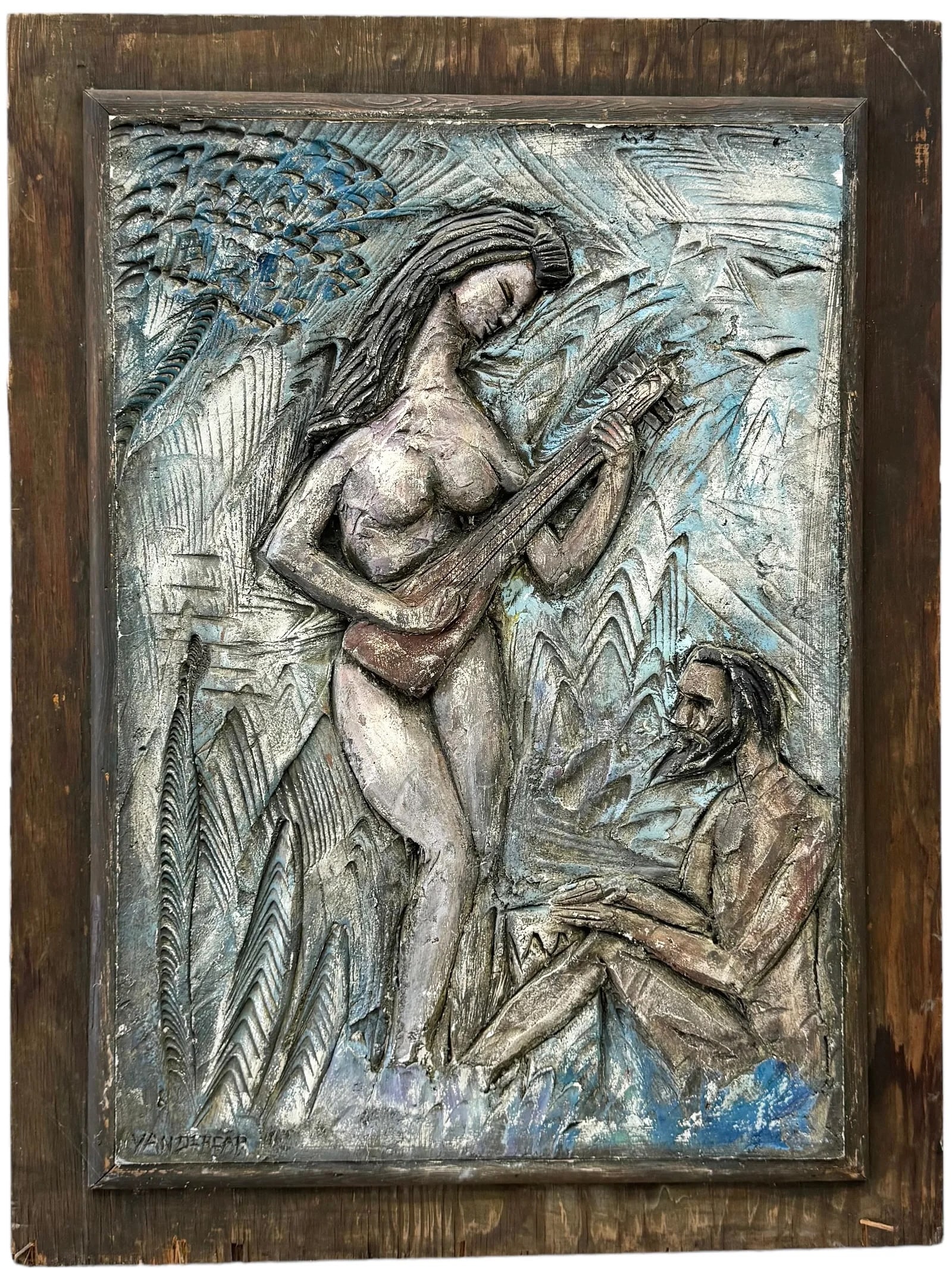 LEWIS VANDERCAR (1913-1998, American) Cubist Relief, Serenade Scene, Miami Artist: Wood and plaster relief 32 x 24 in