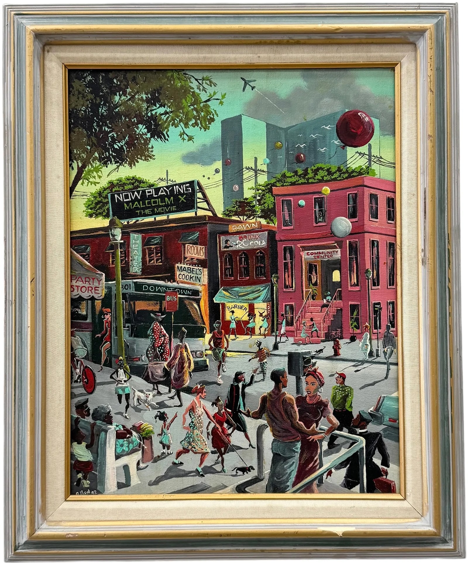 Vintage New York City Street Scene Painting, Signed: Oil on canvas 18 x 14 in, 23 x 19 in (framed)