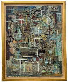 Nicely Framed Mid-Century Modern Abstract Painting , Heavy Impasto, Texture Signed