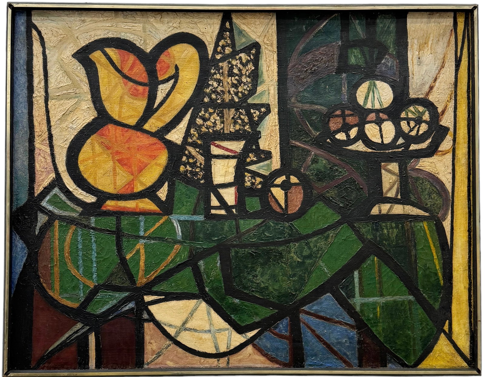Vintage 1960's Cubist Still Life Painting After Picasso: Oil on canvas 37 x 31 in