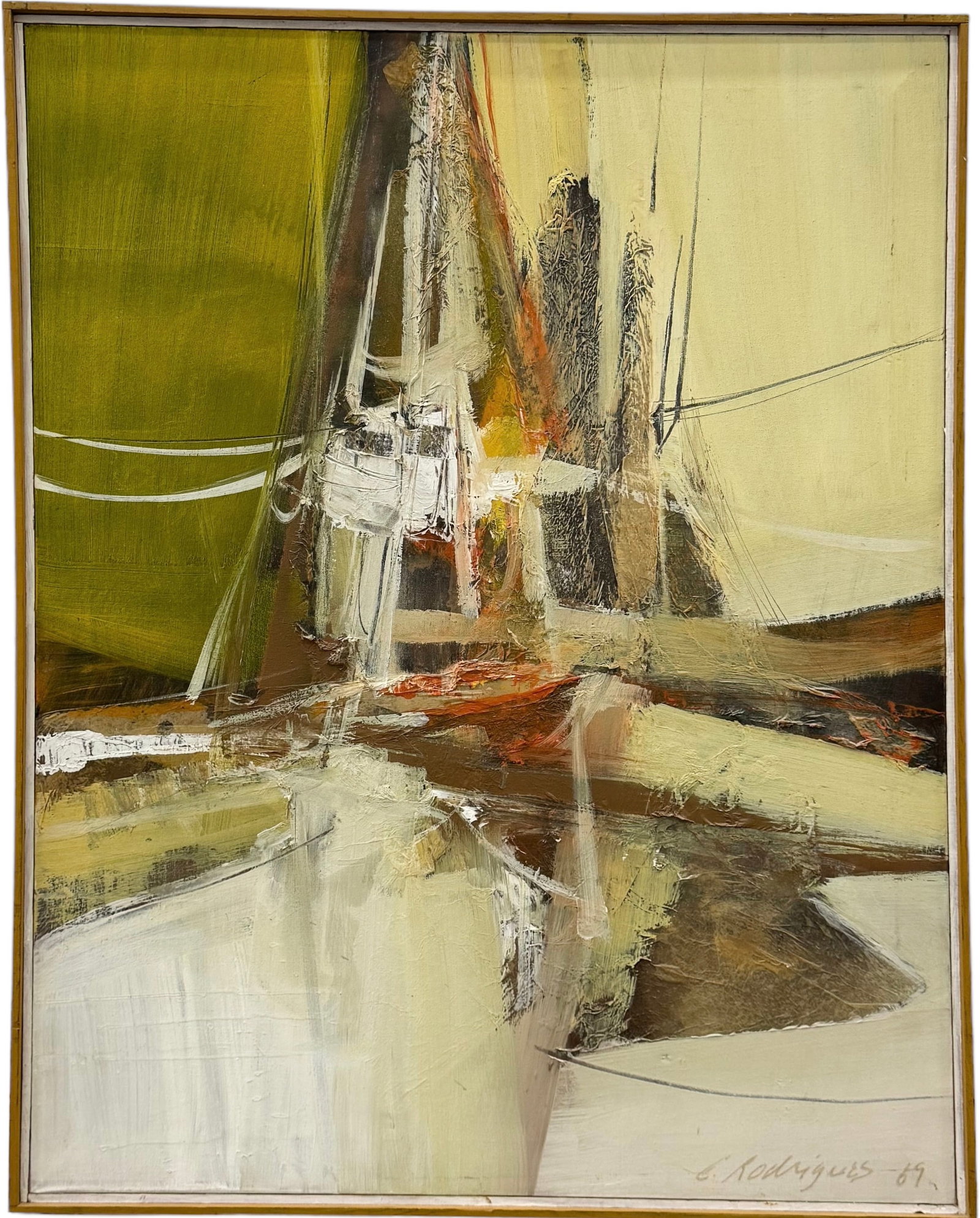 Mid-Century Brazilian School Abstract Expressionist Painting, Signed: Oil on canvas 39 x 31 in