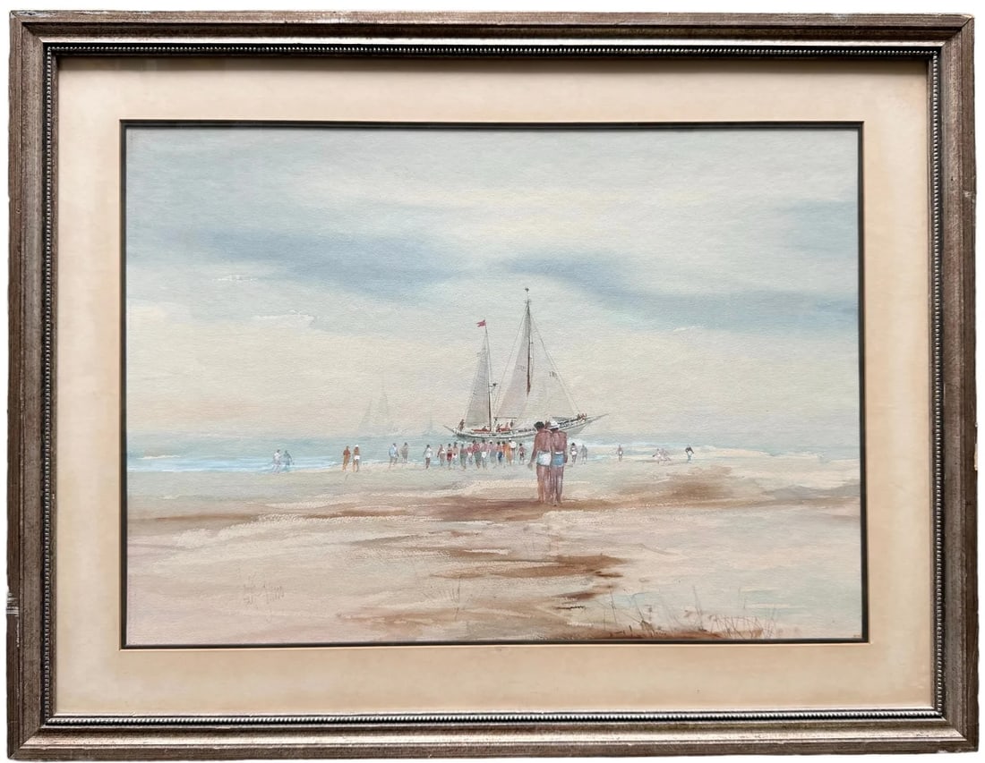 JACK GRASSO (20th c, American) Impressionist Beach Scene, Watercolor (1 of 4)