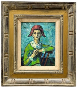 Mid-Century French School Portrait Of A Jester, Signed