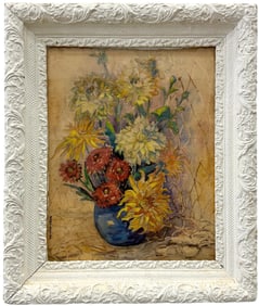 Nicely Framed American School Still Life Of Flowers, Signed