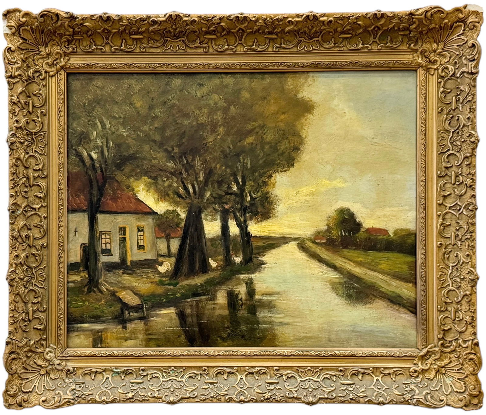 Antique European School Landscape w/ Houses (1 of 2)