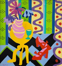 Large American School Mid-Century Colorful Still Life Signed & Dated 1970