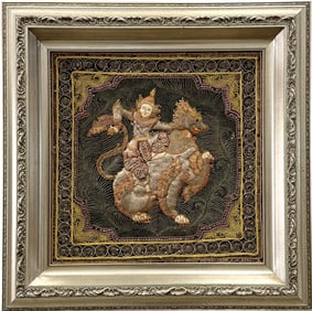 Vintage Beaded Balinese Framed Tapestry