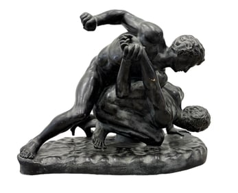 Large Antique Italian Grand Tour Terracotta Sculpture Of Wrestlers