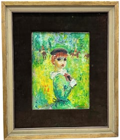 JADE PASTEUR (1914-2002, American) Florida Artist, French Woman In Landscape 1979