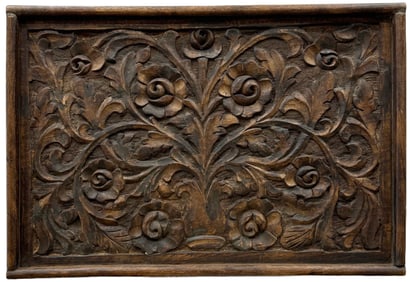 American School Victorian Wood Relief Floral Panel