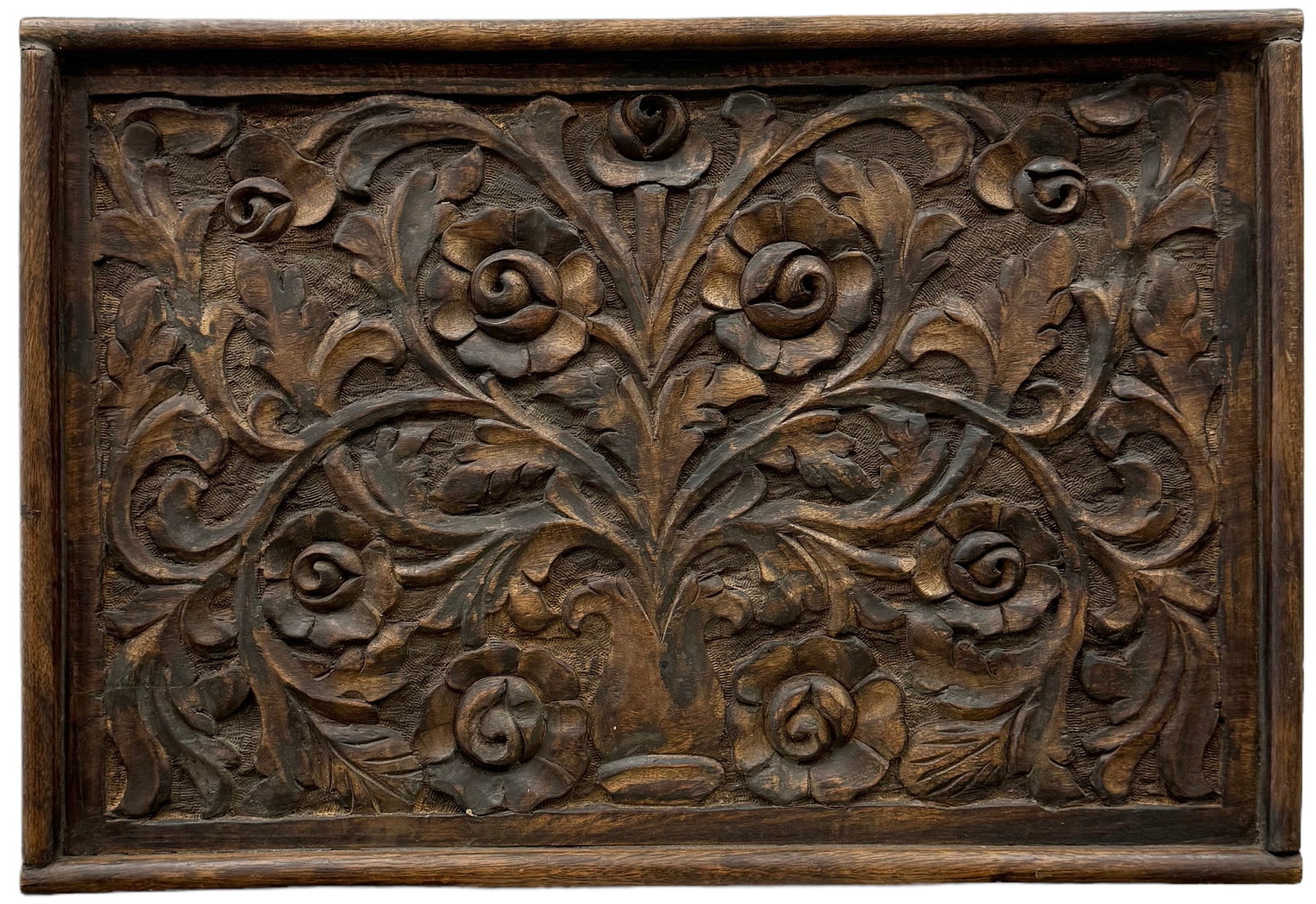 American School Victorian Wood Relief Floral Panel: 25.5 x 17.5 in