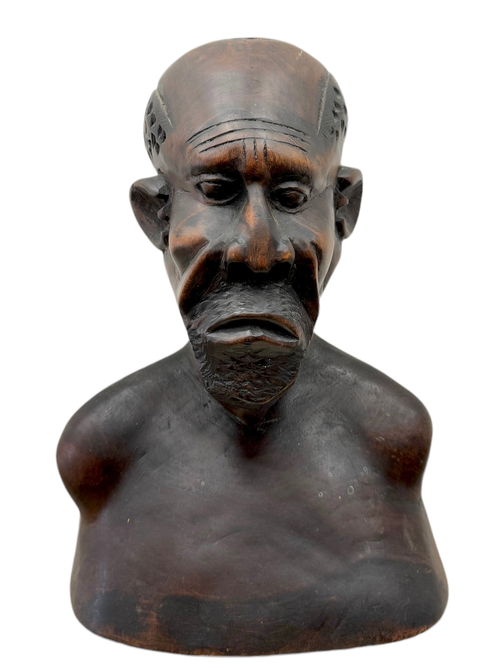 Vintage African School Carved Wood Bust Of A Man: 10 x 7 x 4 in