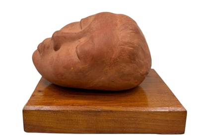 Mid-Century Latin American School Modernist Terra Cotta Head Sculpture, Signed