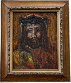 Mid-Century Modern Portrait Of Jesus Christ, Signed & Dated 1960, Heavy Impasto