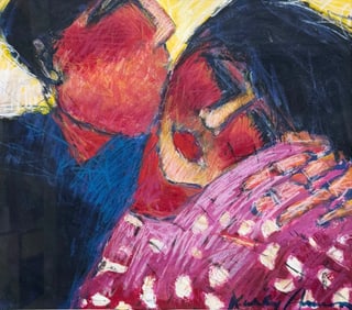 Vintage American School Modernist Painting Of Figures, Signed