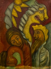 Mid-Century Latin American School Modernist Figures w/ Dragon, Signed