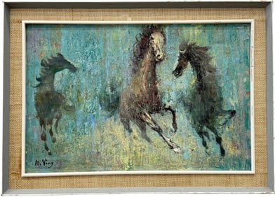 Mid-Century Chinese School Abstract w/ Galloping Horses, Signed