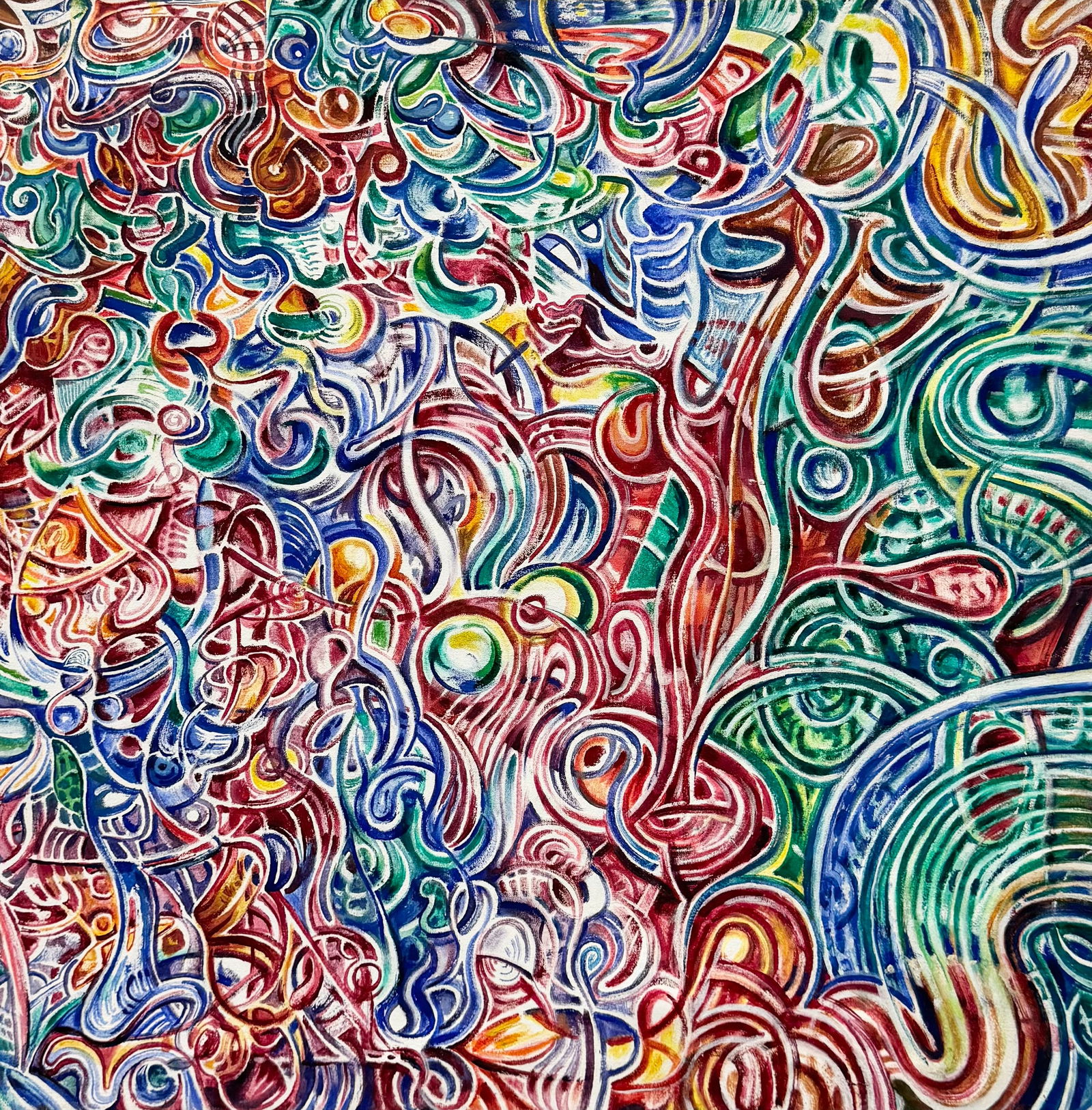 Colorful American School Constructivist Abstract Painting, Signed (1 of 3)