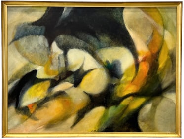 Large American School Mid-Century Modern Abstract Painting, Signed