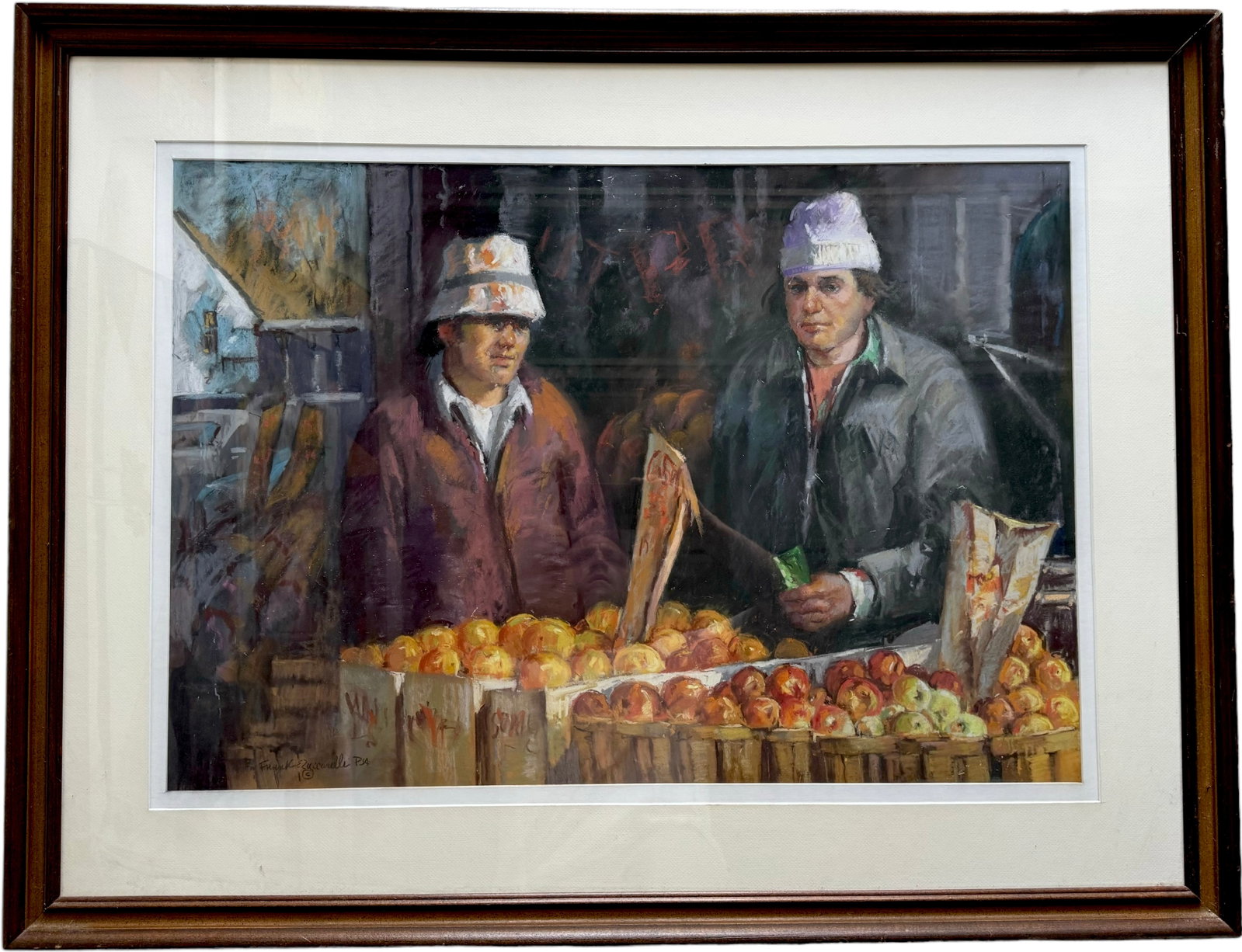 FRANK ZUCCARELLI (1921-2012, NJ) Farmer's Market: Pastel on paper 43 x 33 in (framed)
