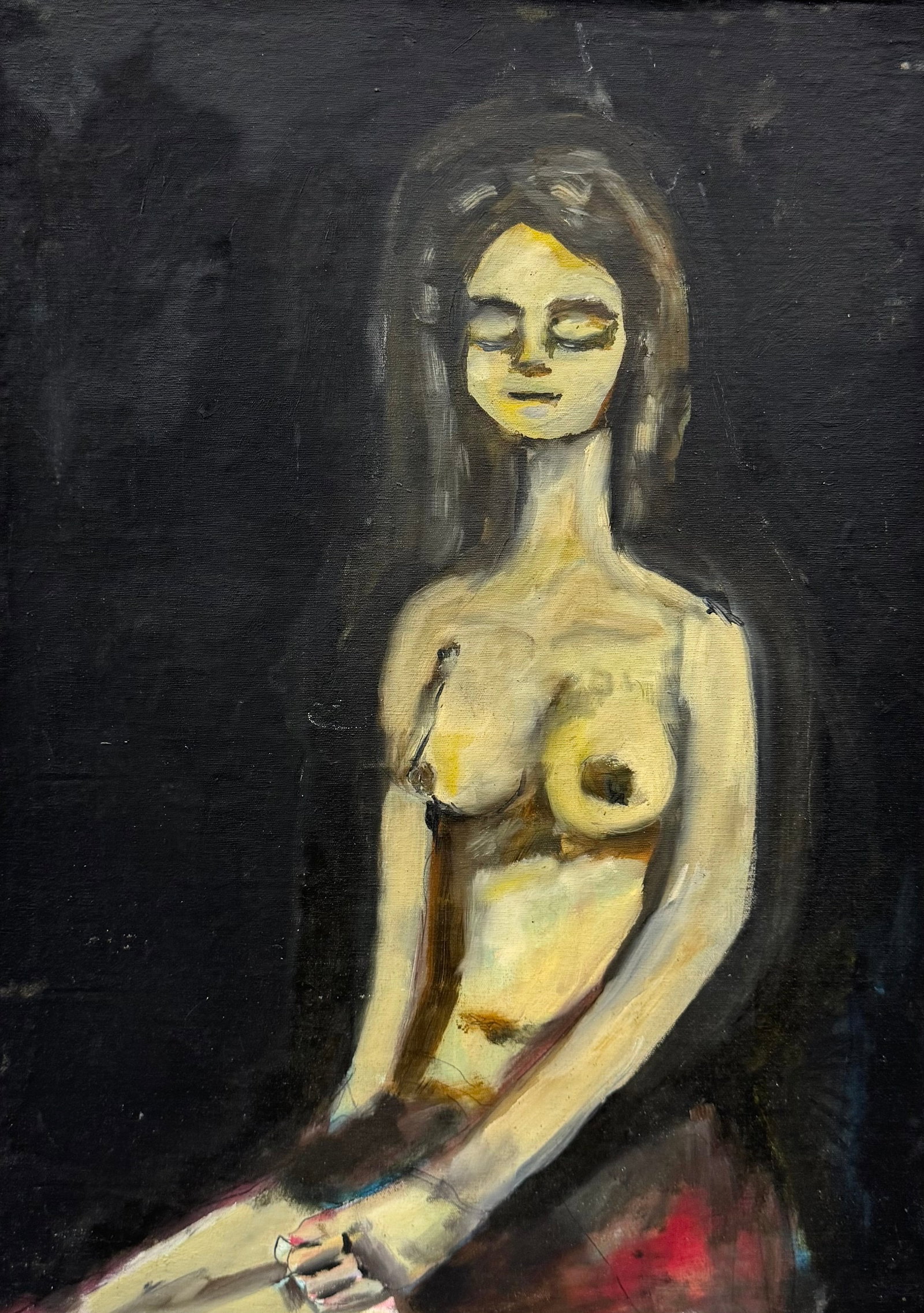 Mexican School Modernist Nude Portrait Of A Woman: Oil on masonite 21 x 15 in